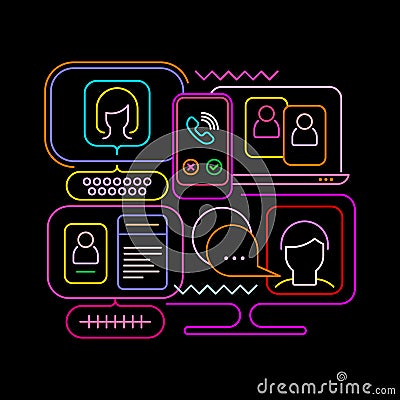 Online Chatting neon design Vector Illustration