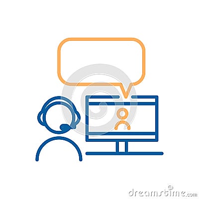 Online chatting with videocall. Vector thin line icon design. Graphic concept for online chatting, webinars Vector Illustration