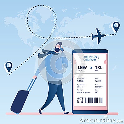 Online check-in,Airline boarding pass ticket with barcode code on mobile phone screen Vector Illustration