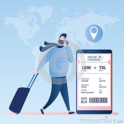 Online check-in,Airline boarding pass ticket with barcode code on mobile phone screen Vector Illustration