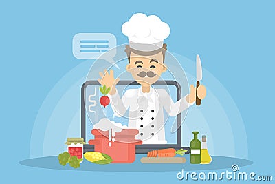 Online chef concept. Vector Illustration