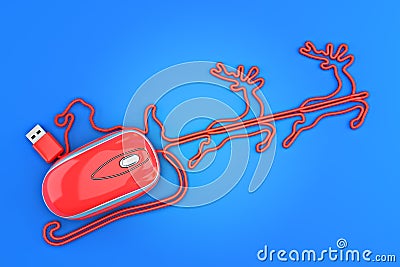 Online Christmas shopping concept. Santa , sled and reindeer in the shape of a computer mouse. Stock Photo