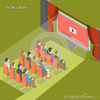 Online cinema flat isometric vector concept. Vector Illustration