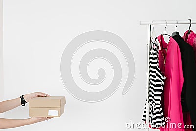Online clothing purchase goods delivey shoebox Stock Photo