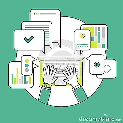 Online communication flat linear illustration Vector Illustration