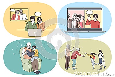 Online communication and Happy family concept Vector Illustration