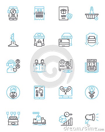 Online communication linear icons set. Messaging, Chatting, Texting, Emailing, Videoconferencing, Skype, Zoom line Vector Illustration