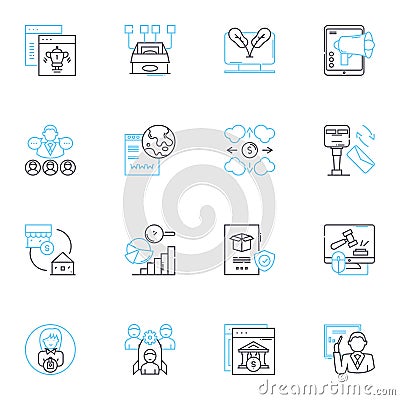 Online communication linear icons set. Messaging, Chatting, Texting, Emailing, Videoconferencing, Skype, Zoom line Vector Illustration