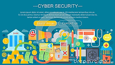 Online communication security, computer protection, cuber secutity infographics template design, web header elements Vector Illustration