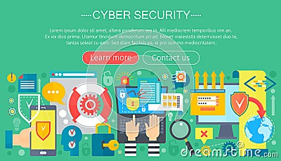 Online communication security, computer protection, cuber secutity infographics template design, web header elements Vector Illustration