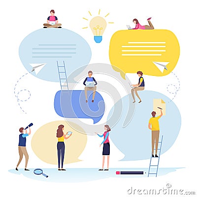 Online community, business people, Recruitment, Human Resources, Speech bubble, message, chat, conversation, communication. Flat Cartoon Illustration