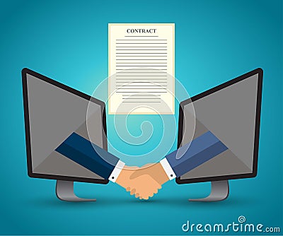 Online conclusion of an electronic contract Vector Illustration