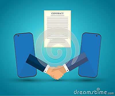 Online conclusion of an electronic contract Vector Illustration