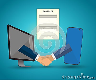 Online conclusion of an electronic contract Vector Illustration