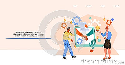 Online conclusion of the transaction, contract signing website banner. Vector Illustration