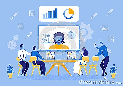Online Conference with Companys Business Partner Vector Illustration