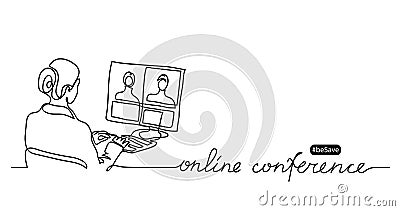 Online conference lettering and simple vector illustration. Vector Illustration