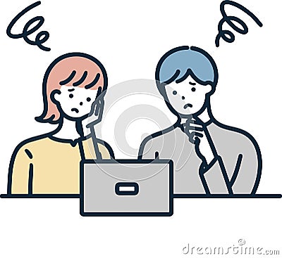 Online consultation Couple perplexed and anxious Simple illustration Cartoon Illustration