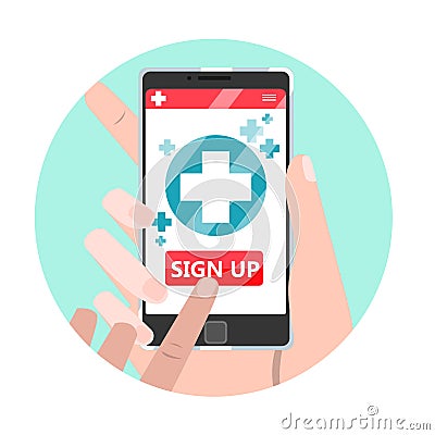 Online consultation with doctor. Sign in button Vector Illustration