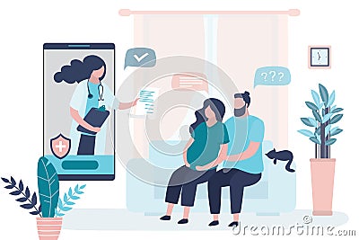 Online consultation,recommendations of a physician. Prenatal medicine. Medical app on smartphone. Internet chat Vector Illustration