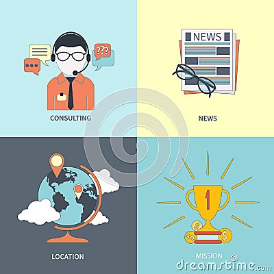 Online consulting, news, location, mission Vector Illustration