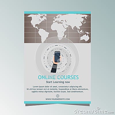 Online course flyer promotional design template Vector Illustration