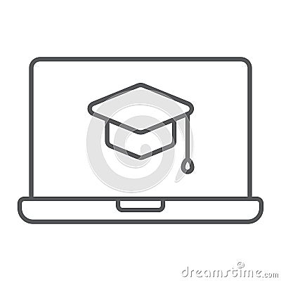 Online Course thin line icon, e learning Vector Illustration