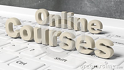 Online Courses 3D text on laptop keyboard Stock Photo