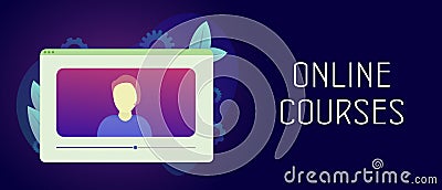 Online courses, digital and distance online teaching and learning concept. Video tutorials and online testing Vector Illustration
