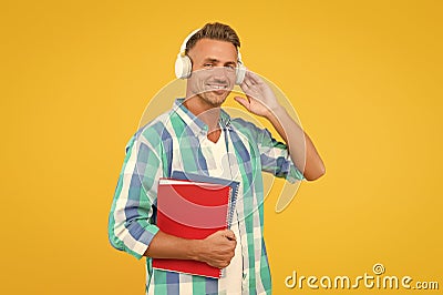 Online courses for remote learning during quarantine. Best online learning platforms to explore. Man listening online Stock Photo