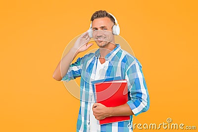 Online courses for remote learning during quarantine. Best online learning platforms to explore. Man listening online Stock Photo