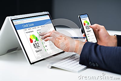 Online Credit Score Ranking Check On Laptop Stock Photo