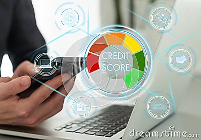 Online Credit Score Ranking Check On Mobile Phone Stock Photo