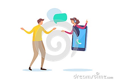 Online customer service. Call center support. Cartoon miniature illustration vector graphic Vector Illustration