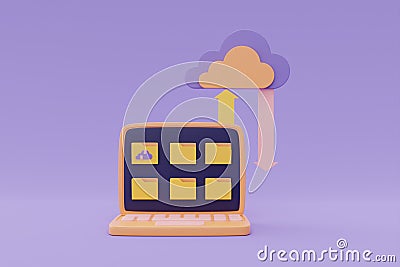 Online data storage for business network concept, uploading document file data and information on cloud computing technology, 3d Stock Photo