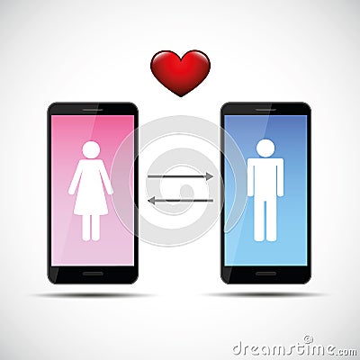 Online dating app concept with man and woman pictogram Vector Illustration