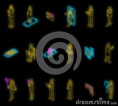 Online dating icons set vector neon Vector Illustration