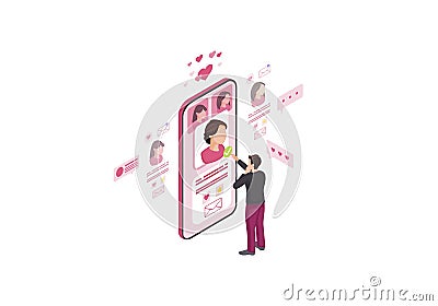 Online dating isometric color vector illustration Vector Illustration