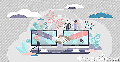 Online deal concept, flat tiny persons vector illustration Vector Illustration