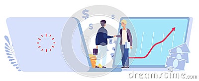 Online deal. Ecommerce partner agreement, profitable business relationship. Financial trading partnership profit, vector Vector Illustration