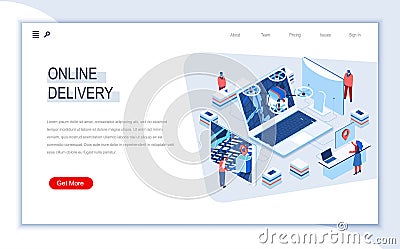 Online delivery isometric landing page Vector Illustration