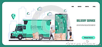 Online delivery. Landing page of food and goods order and delivery service to home and office. Vector shopping Vector Illustration