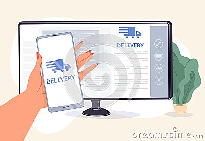Online delivery mobile application development Vector Illustration