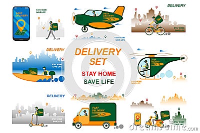 Online delivery service concept set Vector Illustration