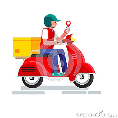 Online delivery service concept, Warehouse, scooter Vector Illustration