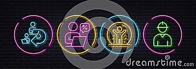 Online discounts, Delegate work and Recovered person minimal line icons. For web application, printing Vector Vector Illustration
