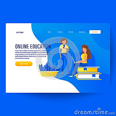 Online distance education characters Vector Illustration