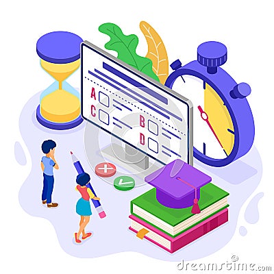 Online distance education exam test Vector Illustration