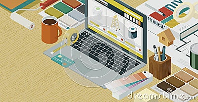 Online DIY shop and home renovation Cartoon Illustration