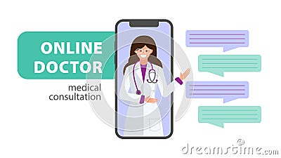 Online doctor concept. Medicine mobile phone app. Vector Illustration